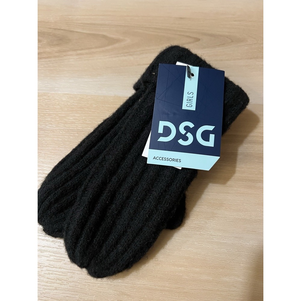 NWT‎ DSG Girl's OS Core Rib Mittens Black Winter Snow Soft New Youth Size